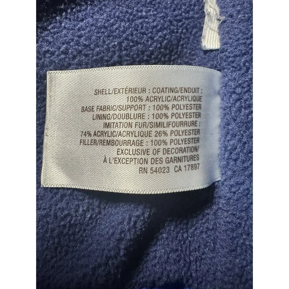 Y2K Old Navy Baby 12-18M Blue Puffer Vest Fur Trim Hood Moto Patch Winter Coat